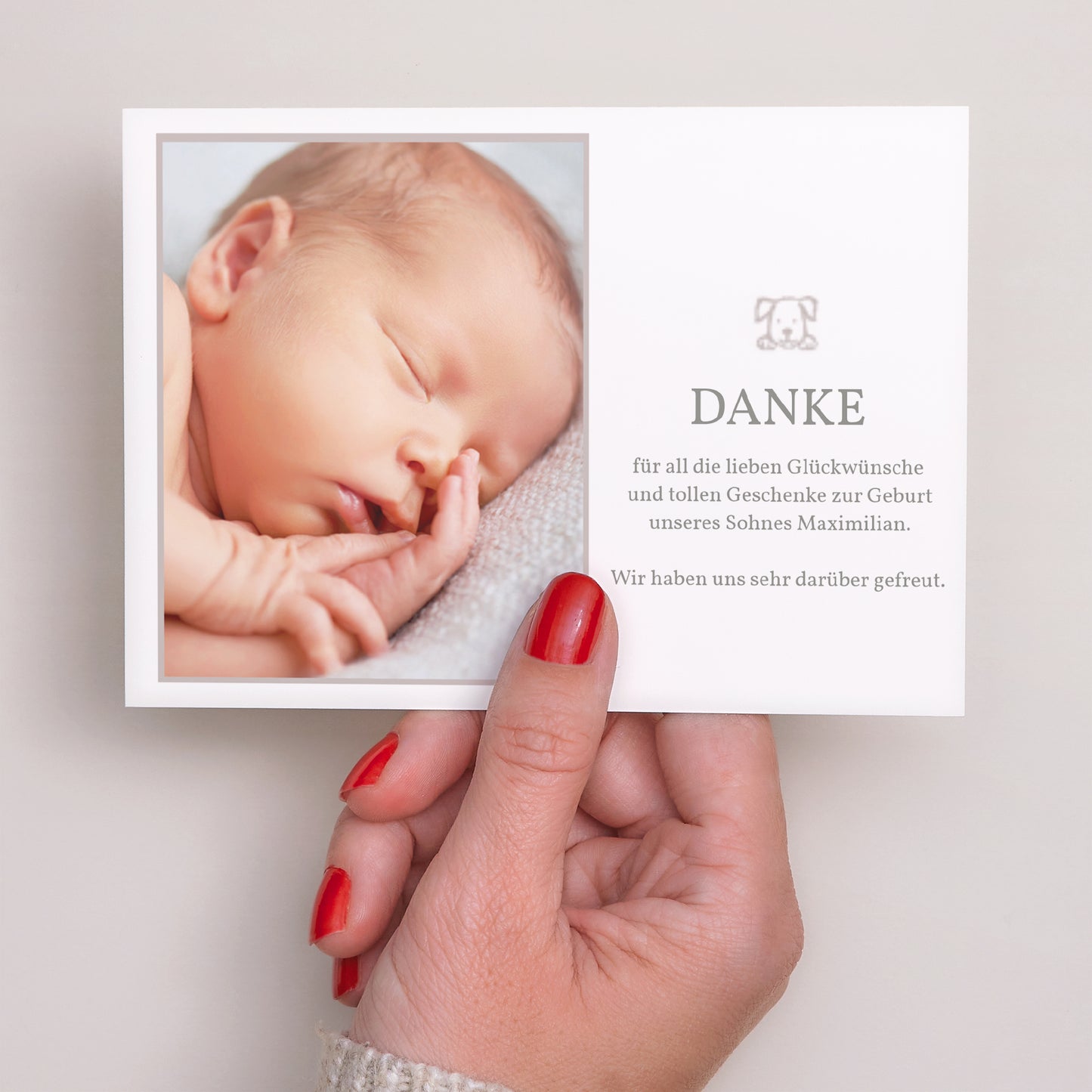 Dankeskarte Geburt Landschaft Martin und der Welpe foto N° 3