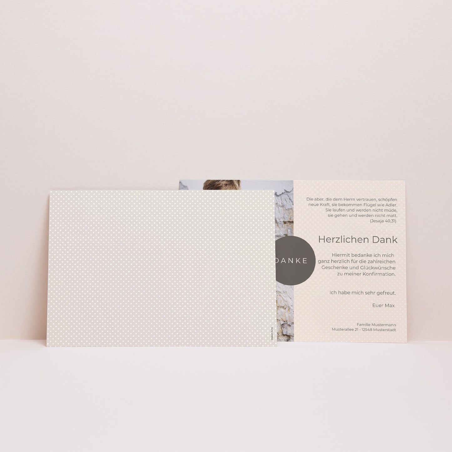 Dankeskarte Kommunion Landschaft Beige Erbsen, danke foto N° 3
