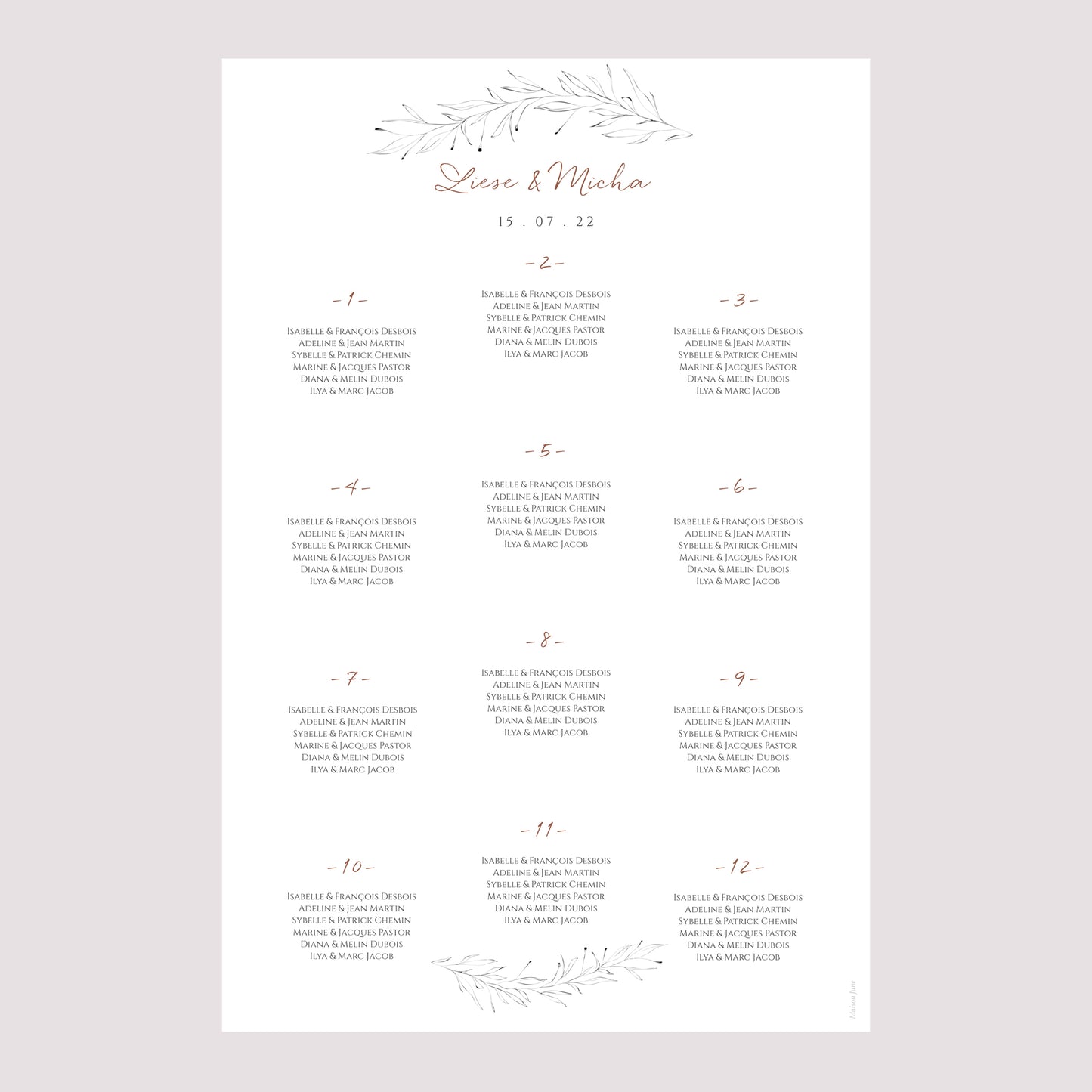 Sitzplan Hochzeit Porträt Zimtfarbene Kalligraphie foto N° 2