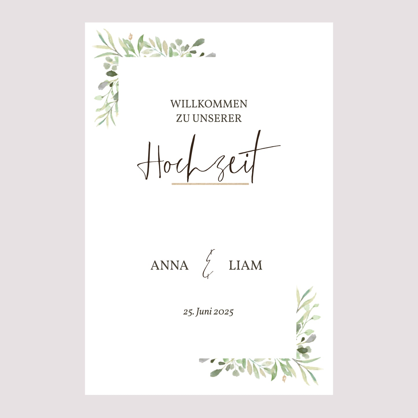 Begrüßungstafel Hochzeit Porträt 60 x 90 cm Rahmen Blätter foto N° 2