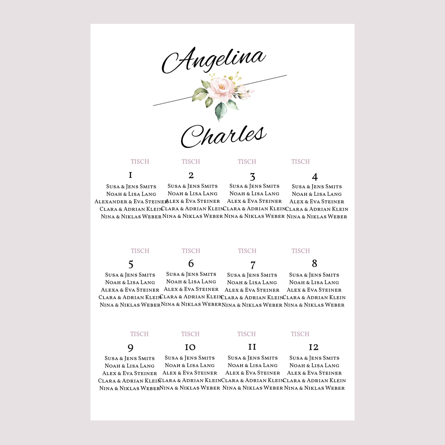 Sitzplan Hochzeit Porträt Romantische Kraft foto N° 2