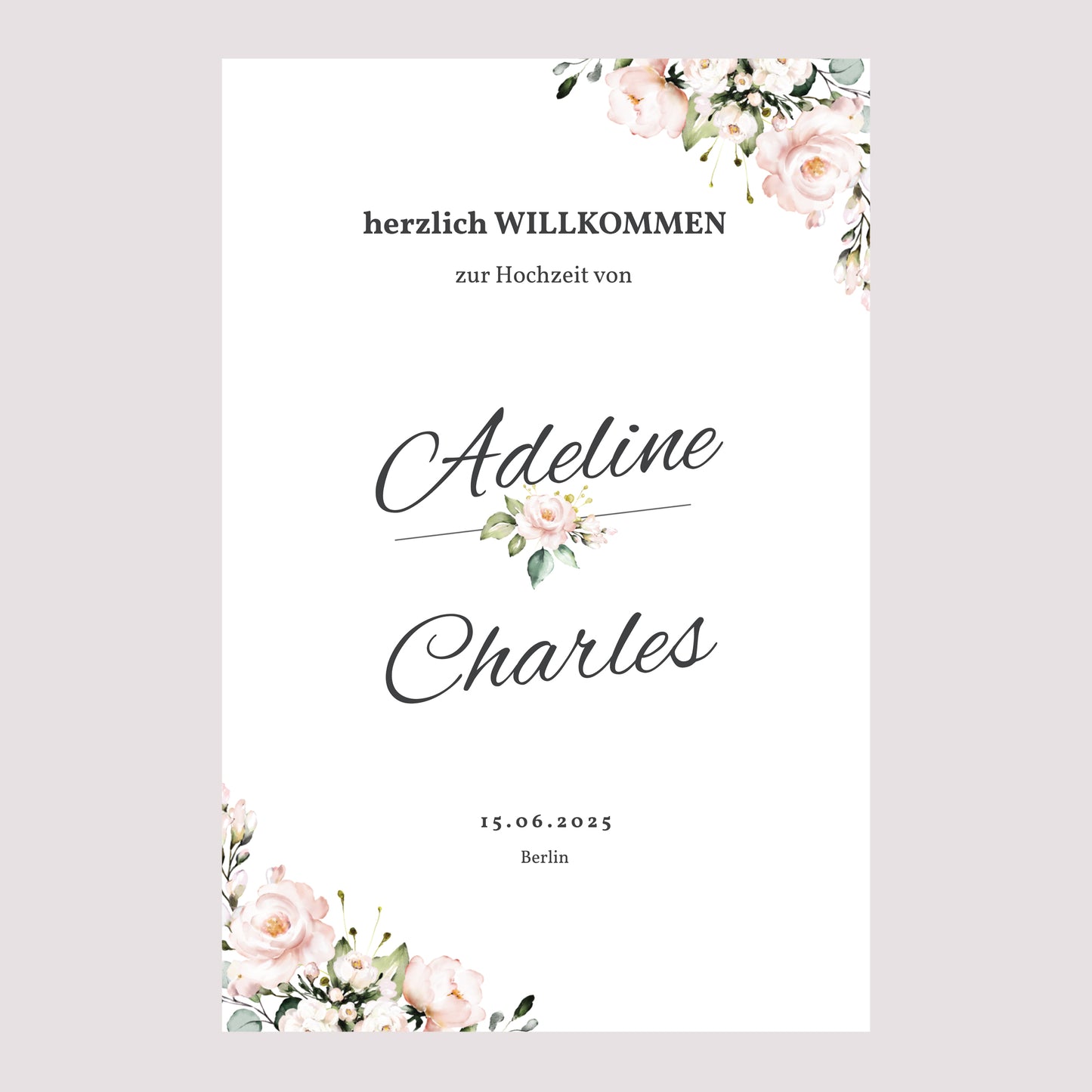 Begrüßungstafel Hochzeit Porträt 60 x 90 cm Romantische Kraft foto N° 2