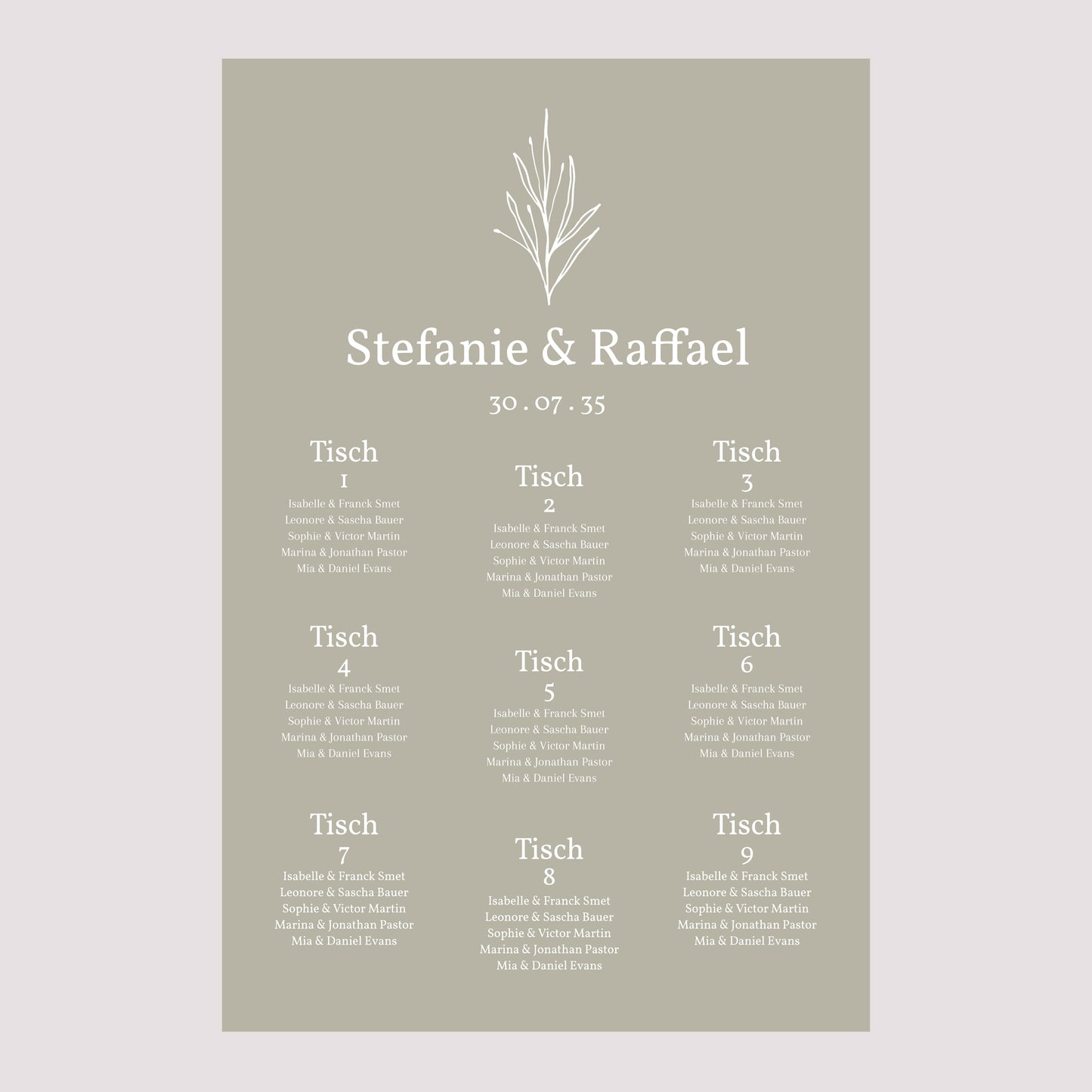 Sitzplan Hochzeit Porträt 60 x 90 cm Deine Pastellfarbe foto N° 2