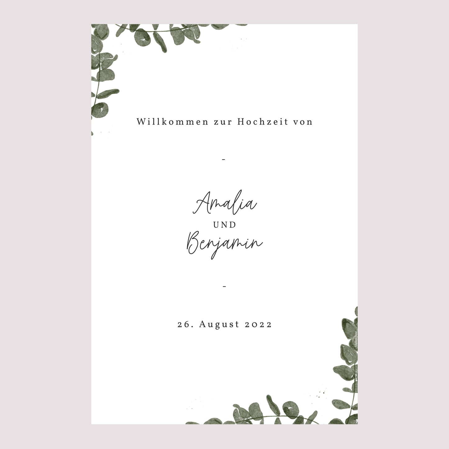 Begrüßungstafel Hochzeit Porträt 60 x 90 cm Eukalyptus Aquarell foto N° 2