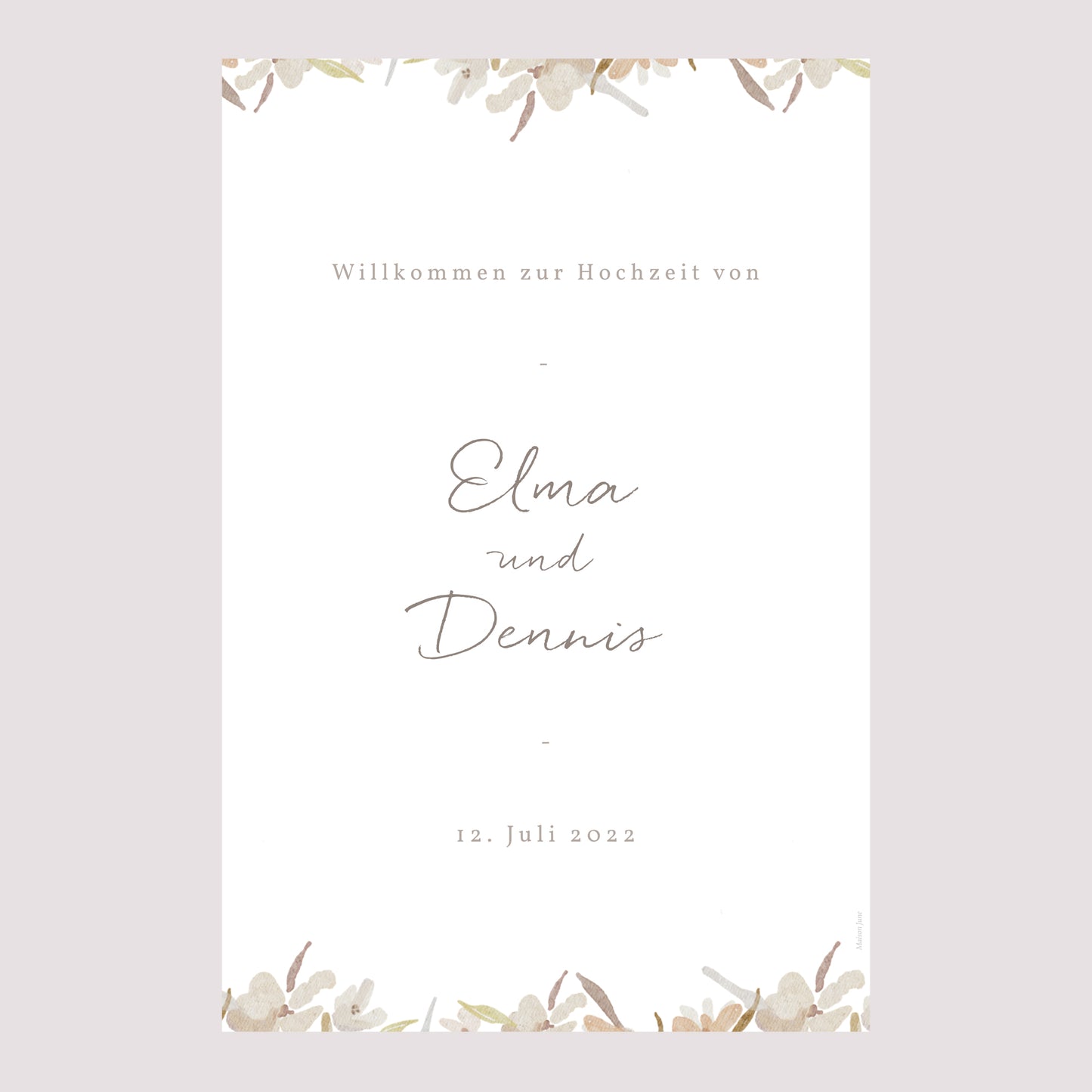 Begrüßungstafel Hochzeit Porträt 60 x 90 cm Kranz Blumen Aquarell foto N° 2