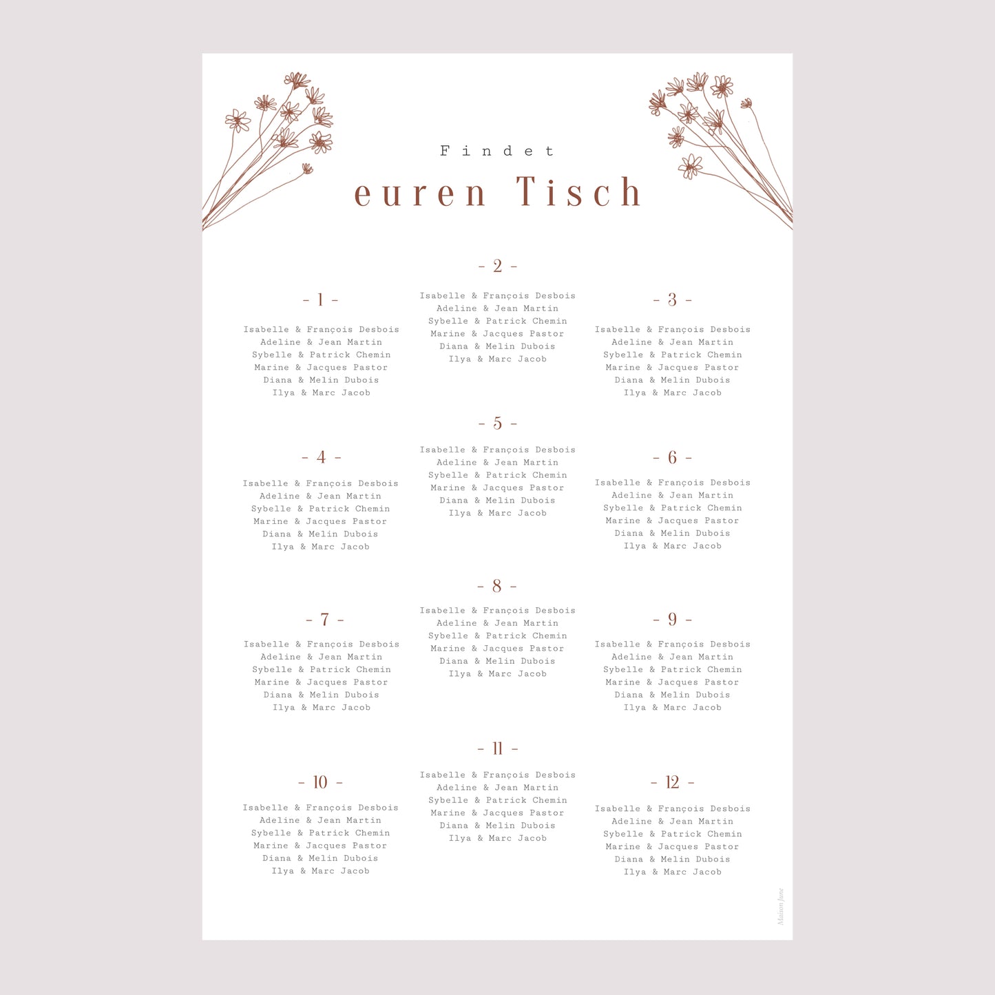 Sitzplan Hochzeit Porträt Silhouette - Feldblumen foto N° 2