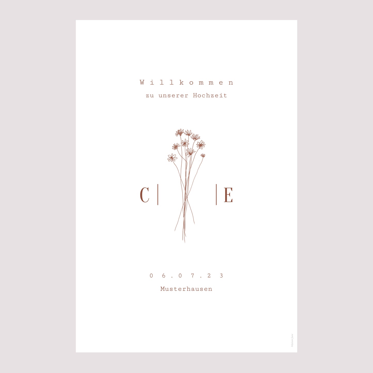 Begrüßungstafel Hochzeit Porträt 60 x 90 cm Silhouette - Feldblumen foto N° 2