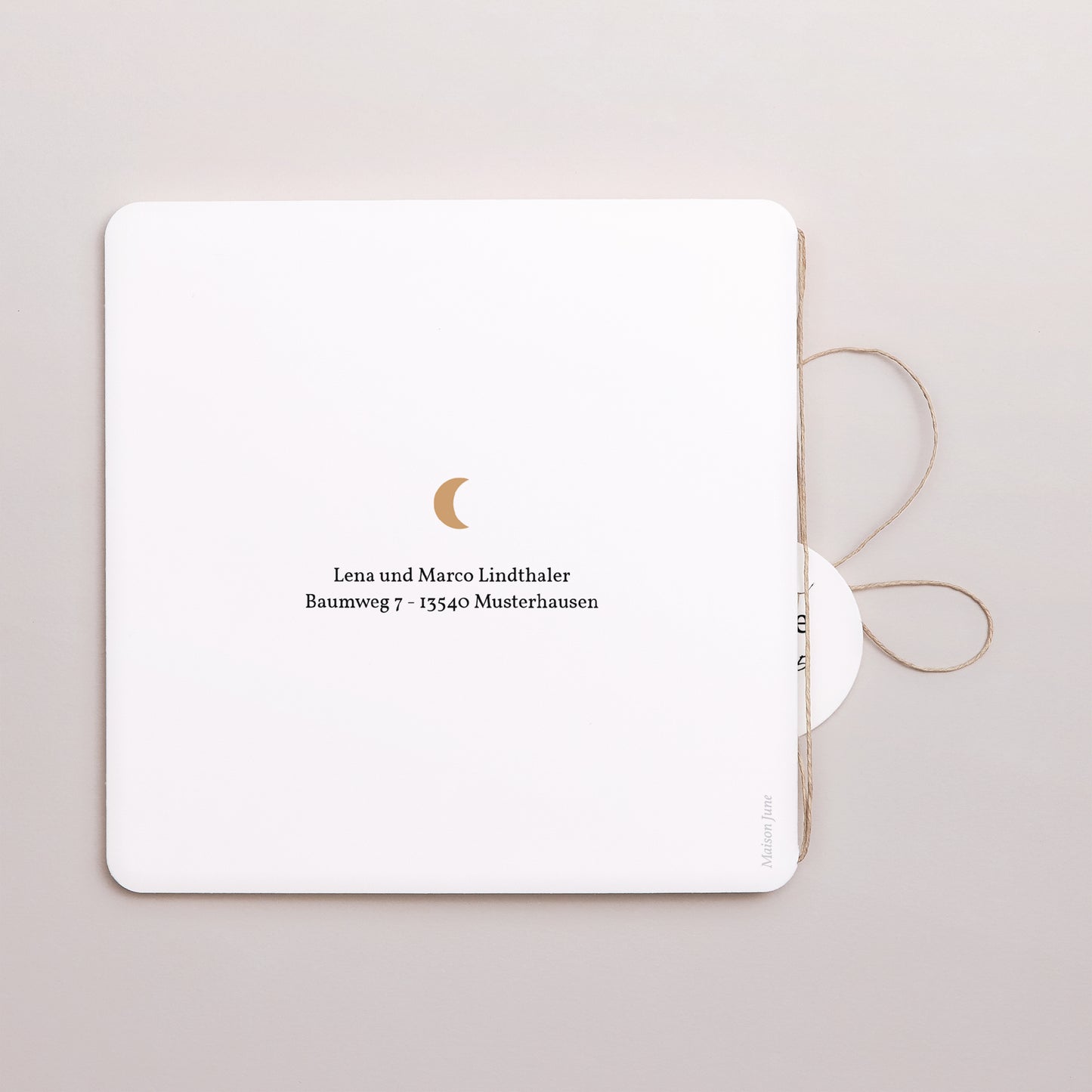 Geburtskarten Doppel-Quadrateinschlag, abgerundete Ecken, runde Etikette Clair de Lune foto N° 3