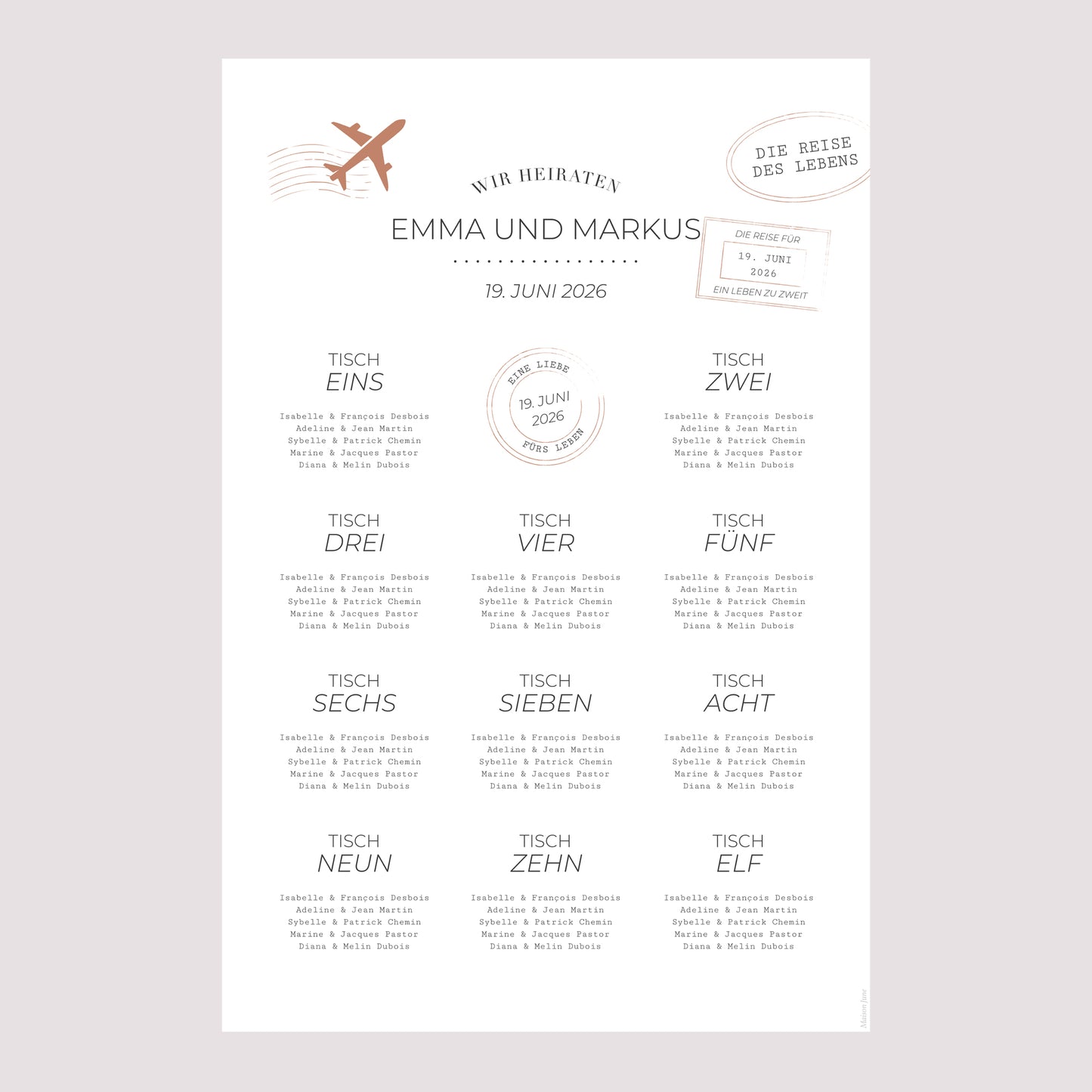 Sitzplan Hochzeit Porträt 60 x 90 cm Die Reise eines Lebens foto N° 2