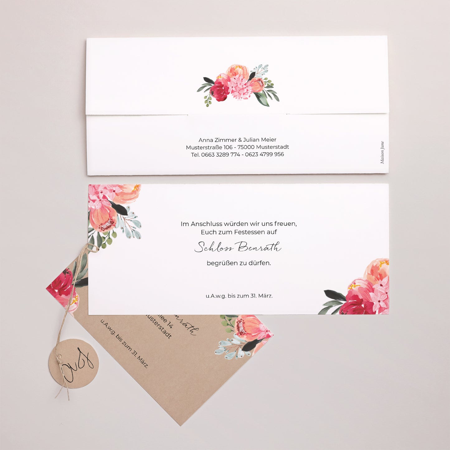 Hochzeitseinladung Mappe 2 Karten, Etikett 2CV mit Blumen foto N° 4
