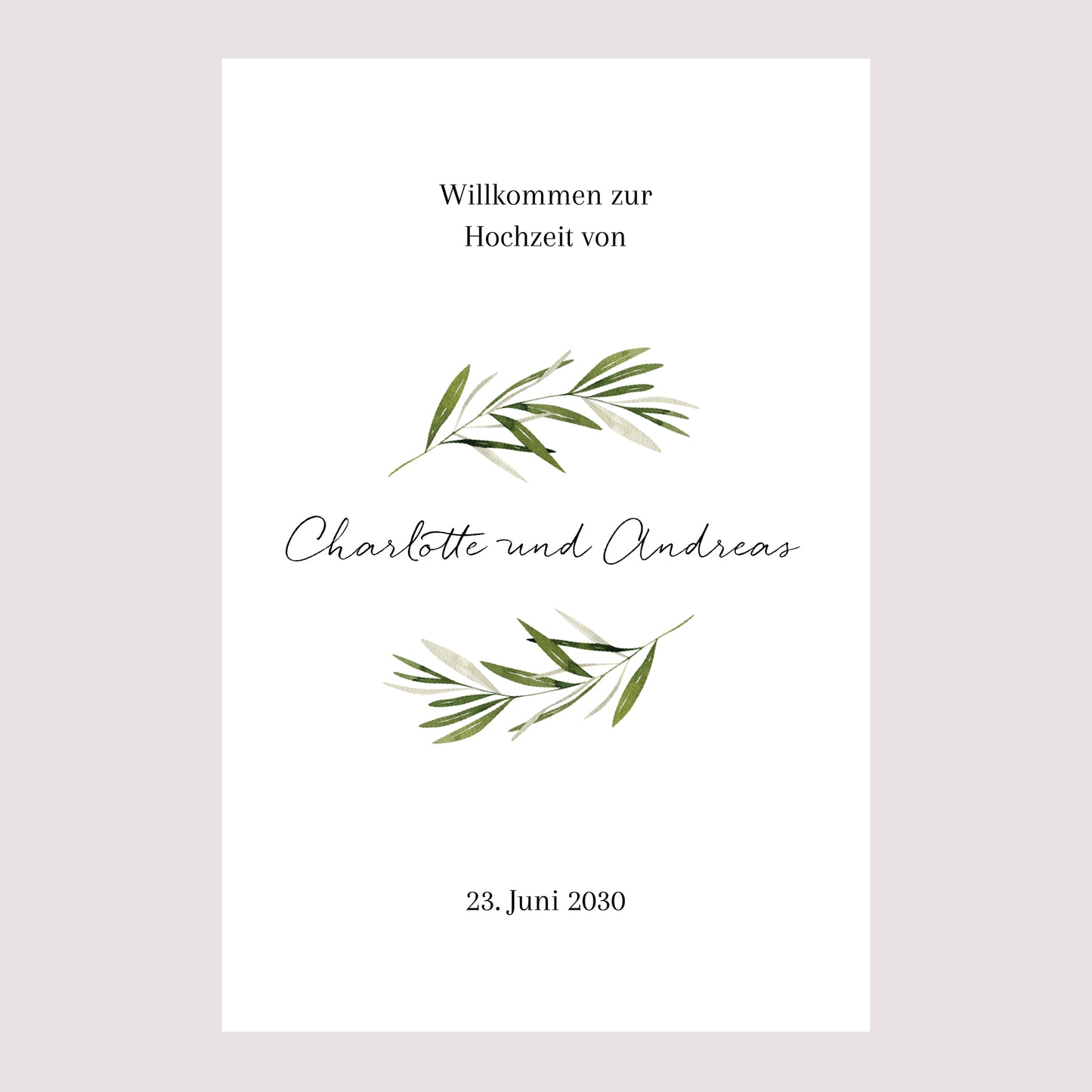 Begrüßungstafel Hochzeit Porträt 60 x 90 cm Olivenzweig III foto N° 2