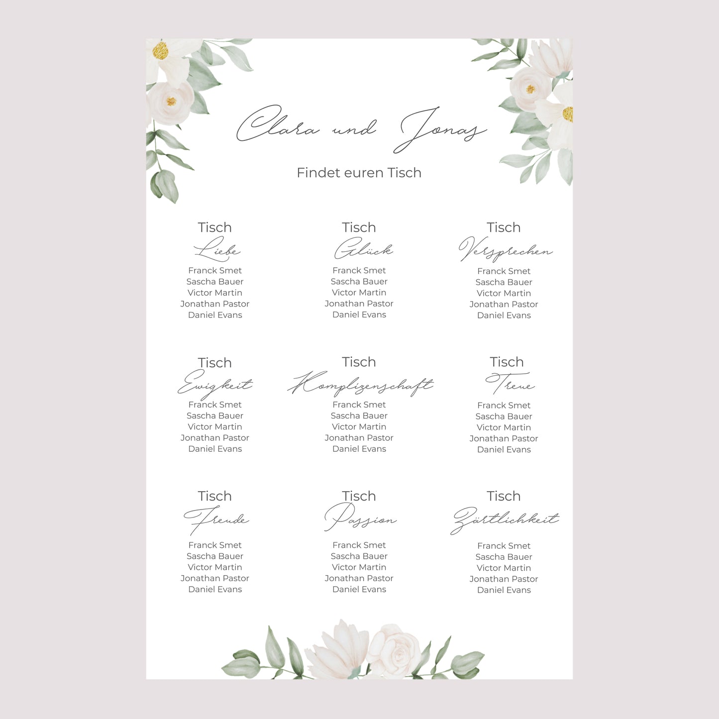 Sitzplan Hochzeit Porträt 60 x 90 cm Romantik II foto N° 2