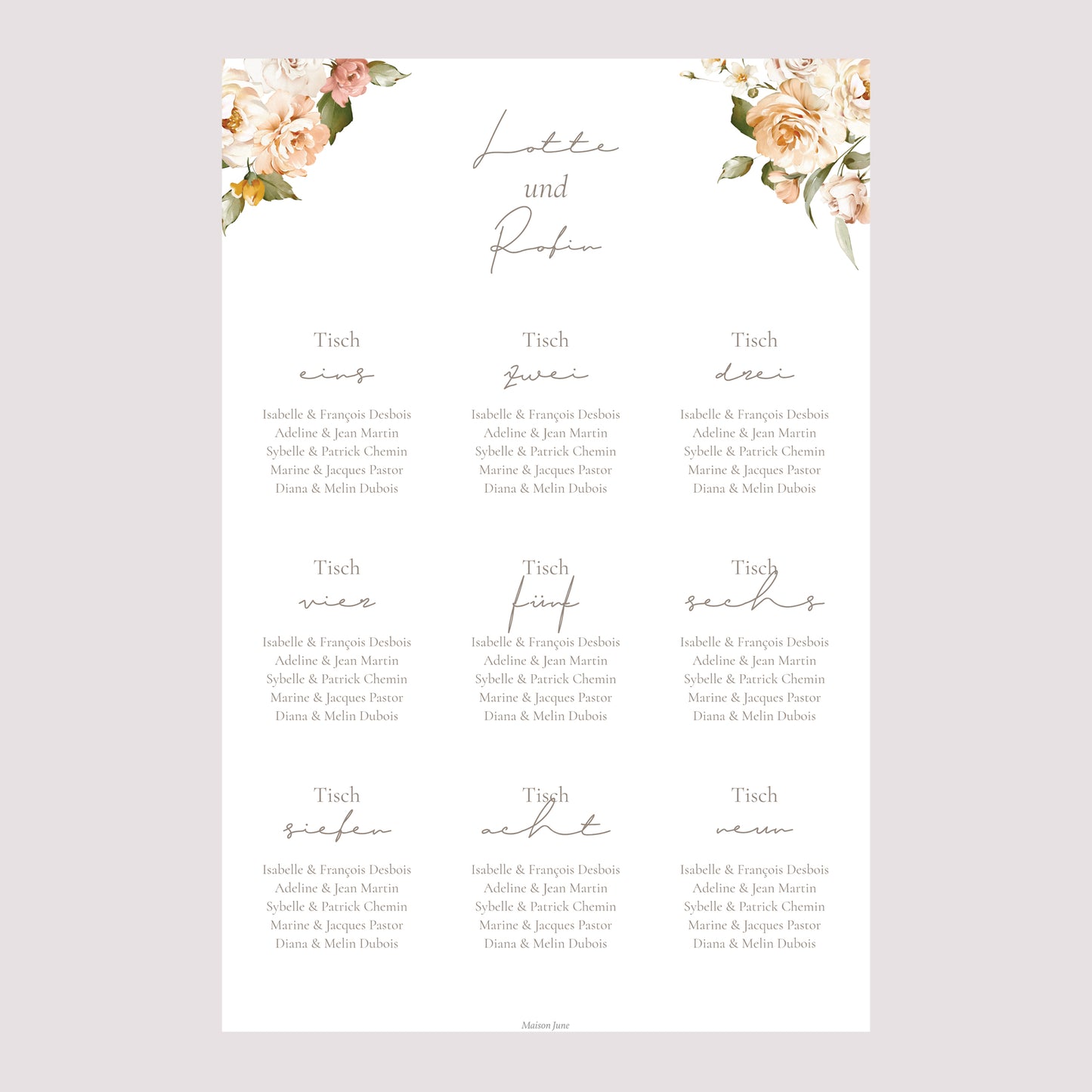 Sitzplan Hochzeit Porträt Pfirsichblüten foto N° 2
