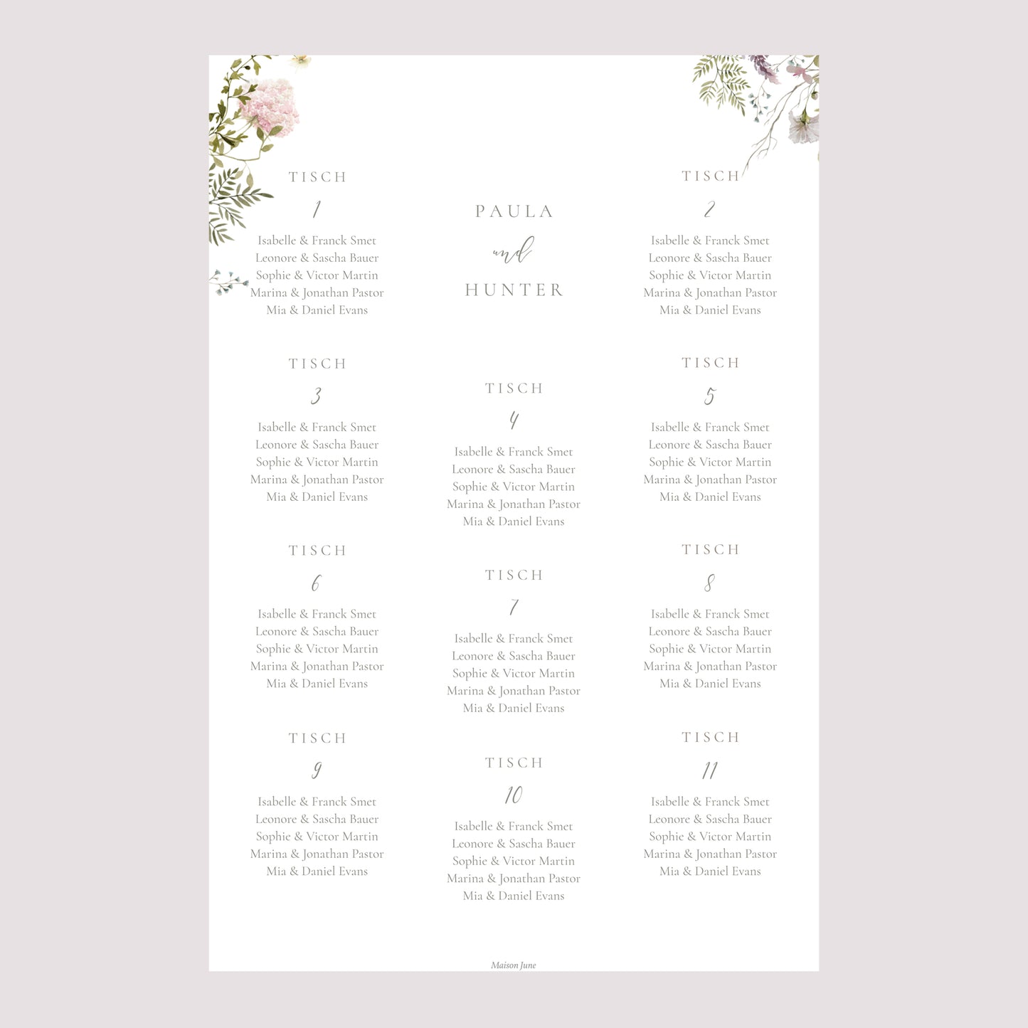 Sitzplan Hochzeit Porträt Blumenkranz foto N° 2