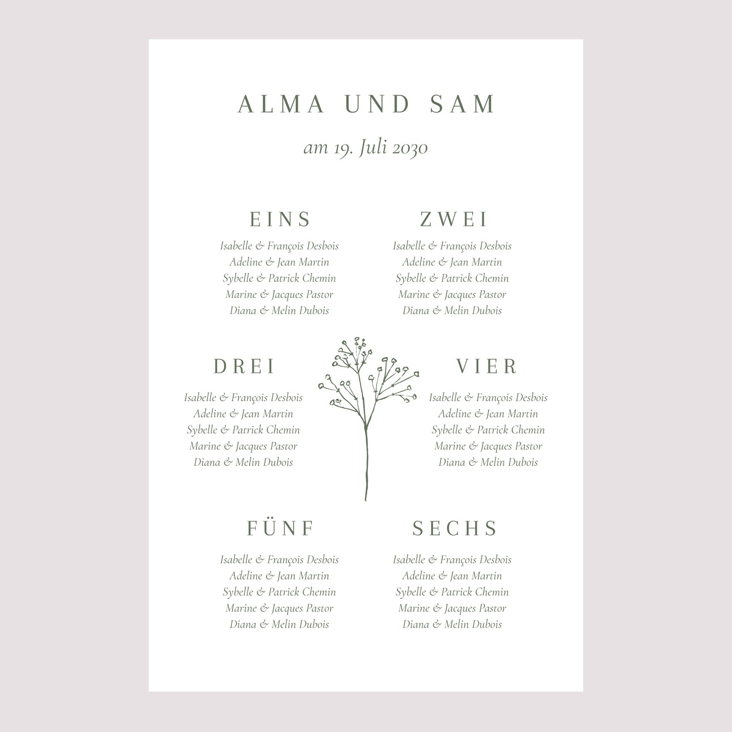 Sitzplan Hochzeit Porträt Gypsophila silouhette foto N° 2