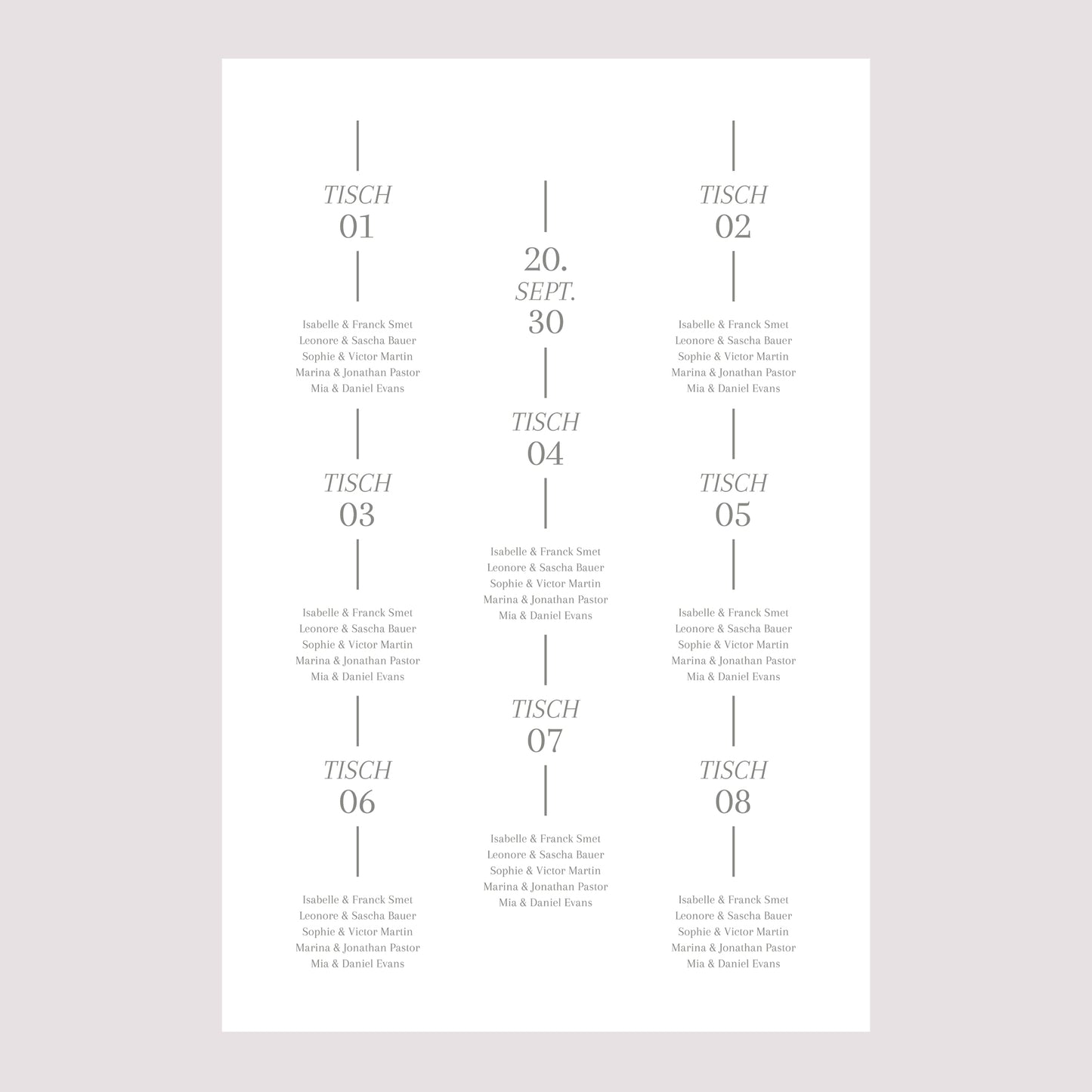 Sitzplan Hochzeit Porträt Datum und Zeile foto N° 2