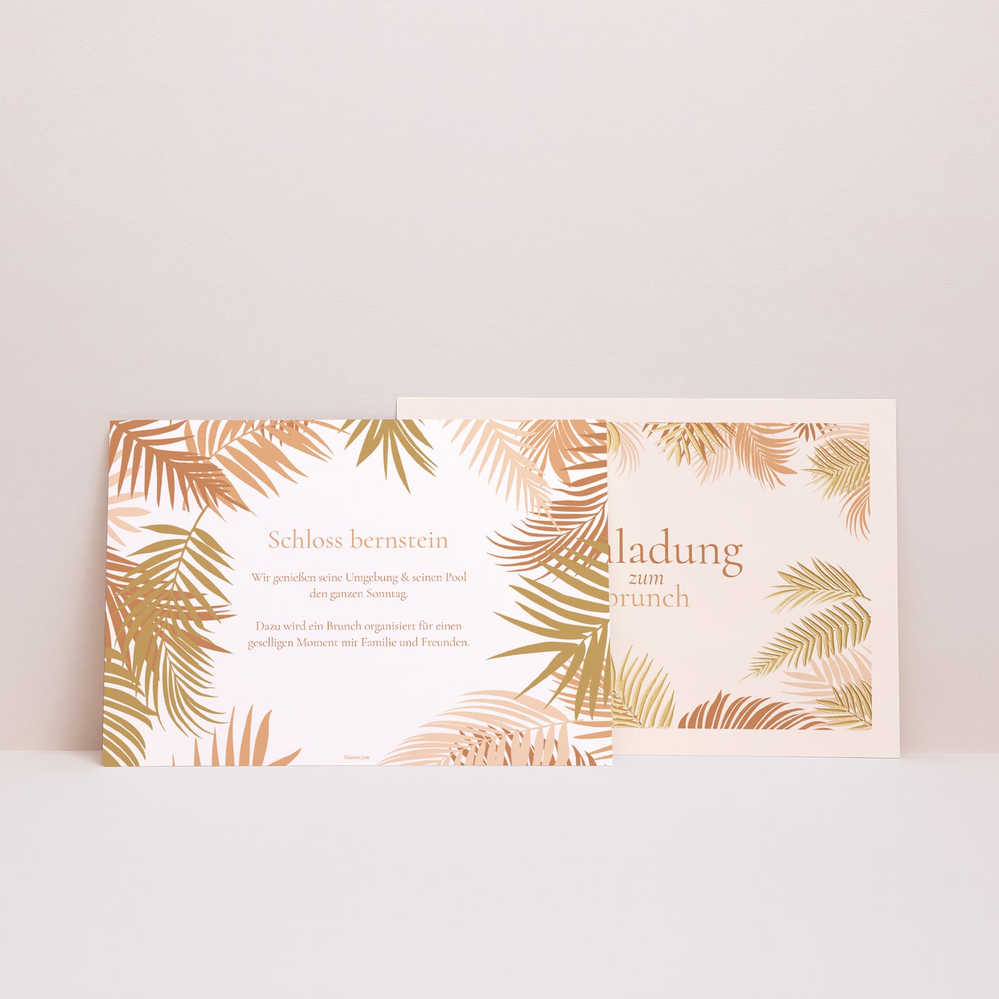 Einladungskarte Hochzeit Landschaft Goldene Palme foto N° 3
