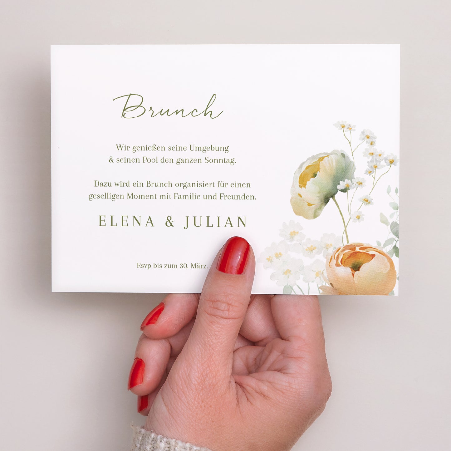 Einladungskarte Hochzeit Landschaft Romantische Blumen foto N° 3