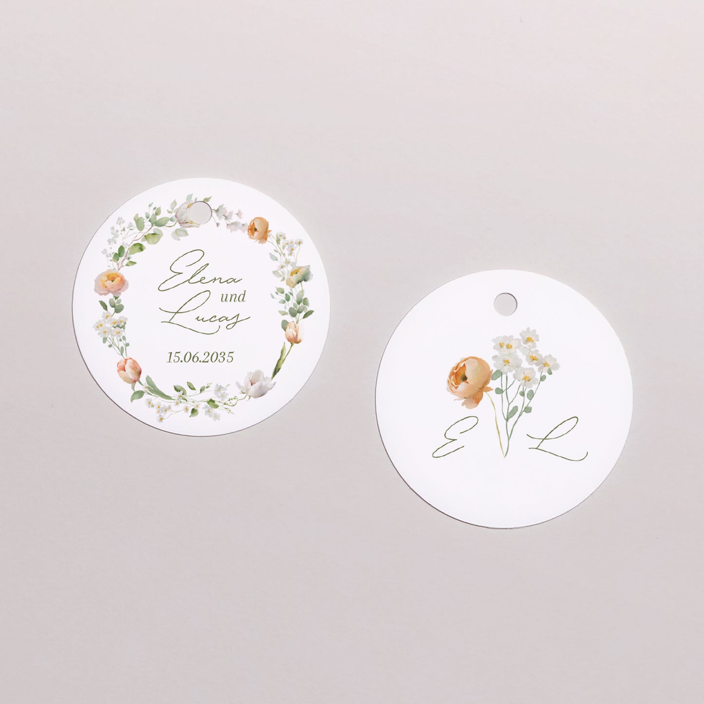 Geschenkbox Hochzeit Kugel mit runder Etikette Romantischer Blumenkranz foto N° 3