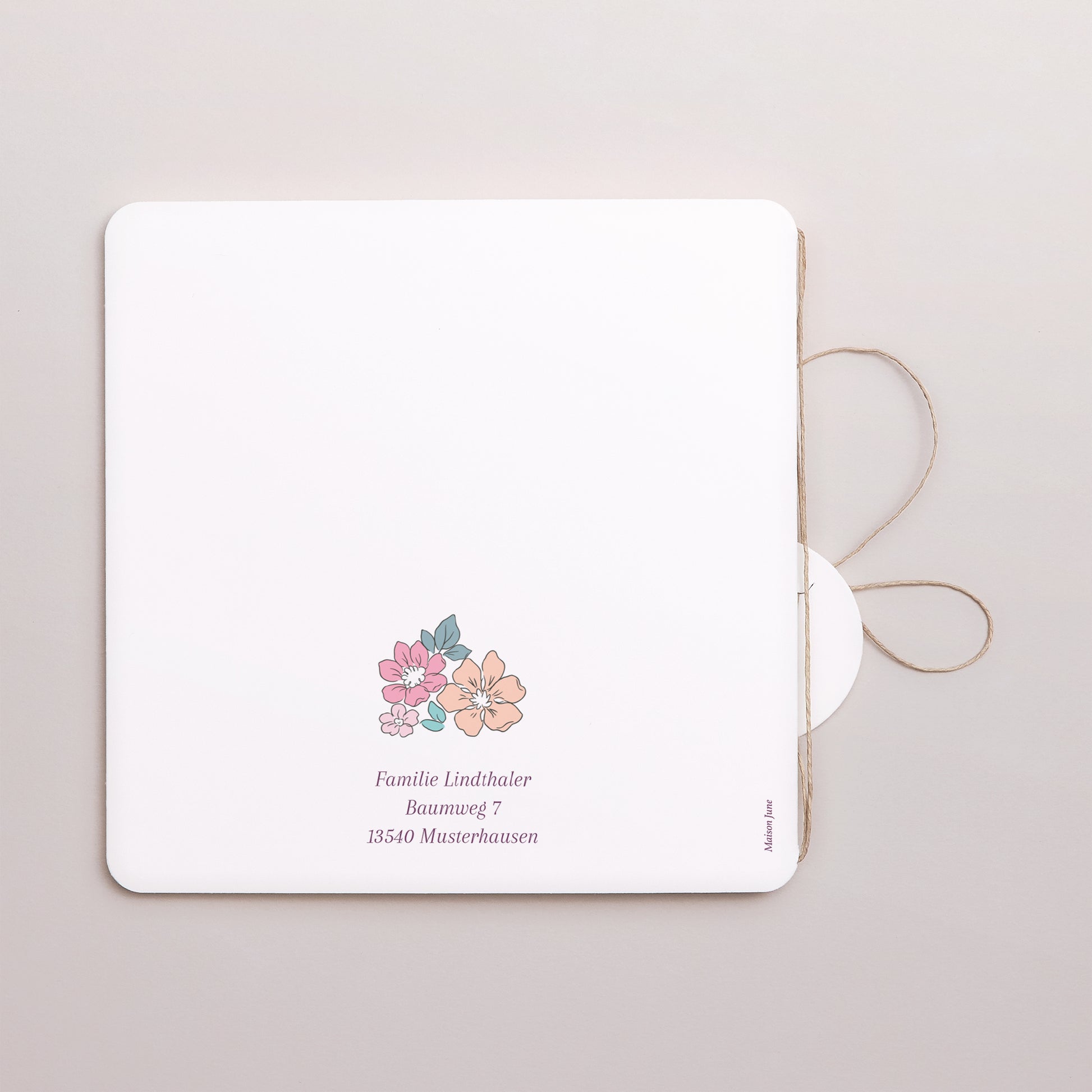 Geburtskarten Doppel-Quadrateinschlag, abgerundete Ecken, runde Etikette Baumwollblume foto N° 3