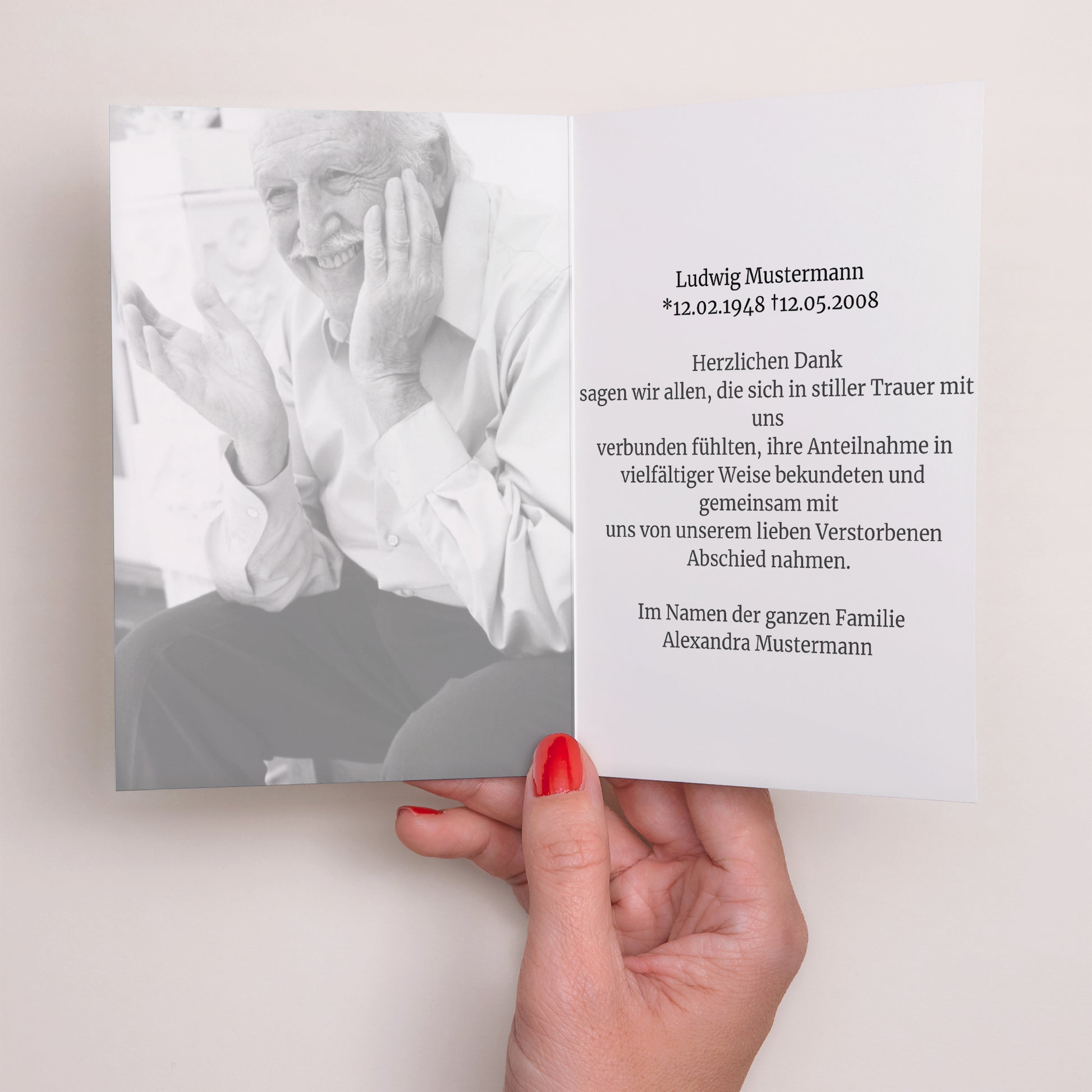 Dankeskarte Trauer Doppelter Porträtflügel In Gedenken an mich - Dankeskarte foto N° 2