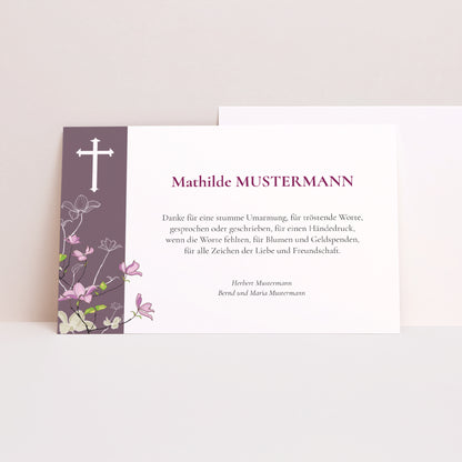Kondolenzkarte Trauer Landschaft Violettes Kreuz - Danksagungen für Todesfälle foto N° 1