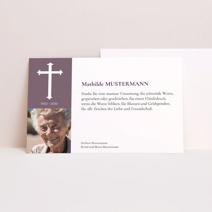 Dankeskarte Trauer Landschaft Violettes Kreuz - Danksagungen für Todesfälle foto N° 1