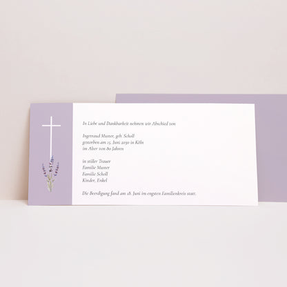 Trauerkarte Panoramische Landschaft Violettes Kreuz - Danksagungen für Todesfälle foto N° 1