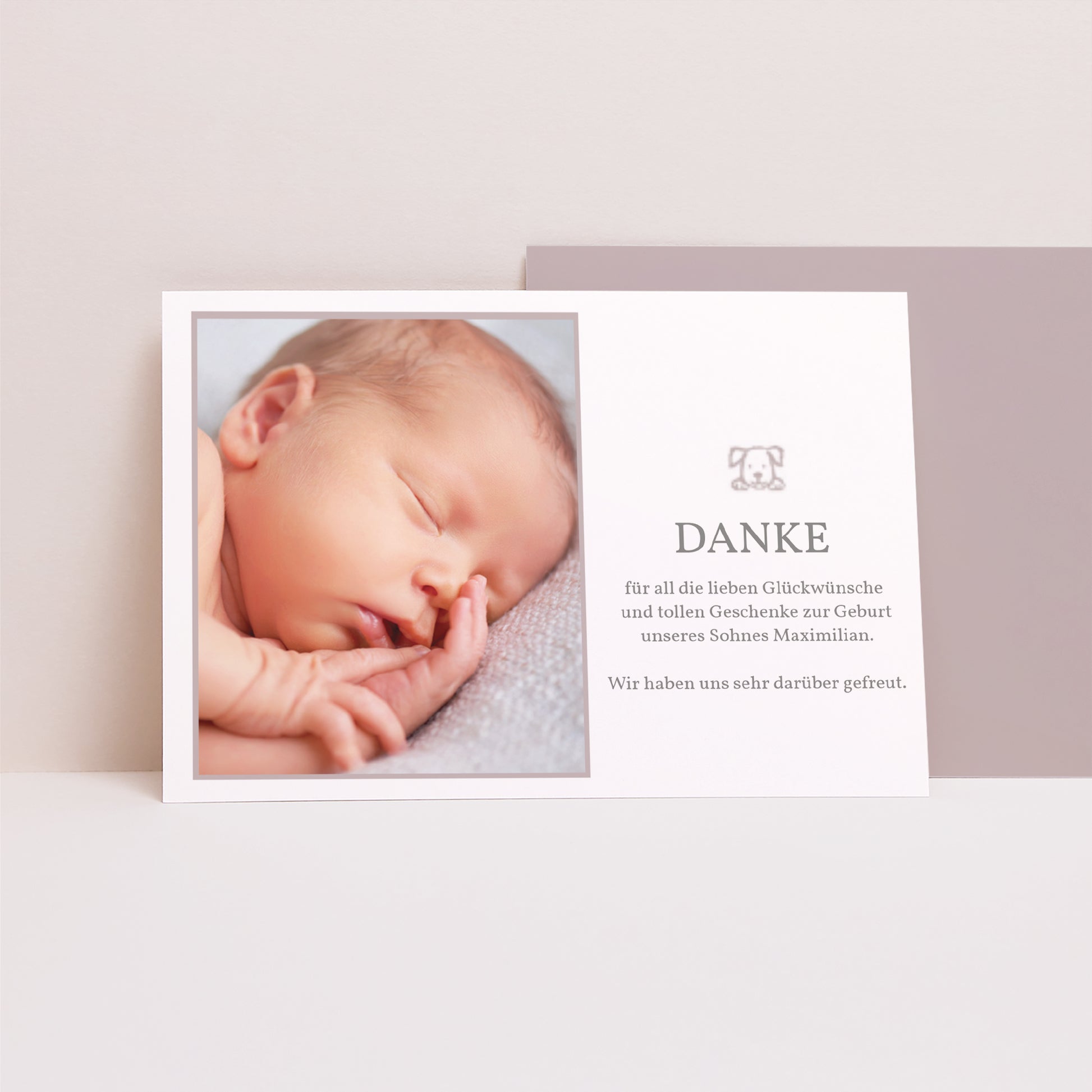 Dankeskarte Geburt Landschaft Martin und der Welpe foto N° 1