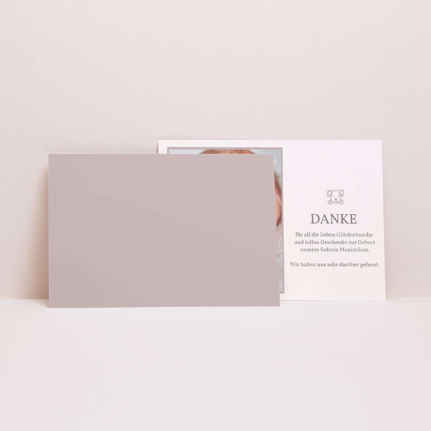 Dankeskarte Geburt Landschaft Martin und der Welpe foto N° 2