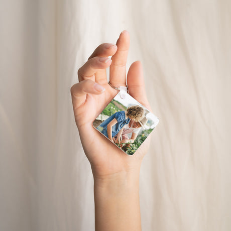 Schlüsselanhänger Objekte Quadrat Quadratischer Schlüsselanhänger mit Foto