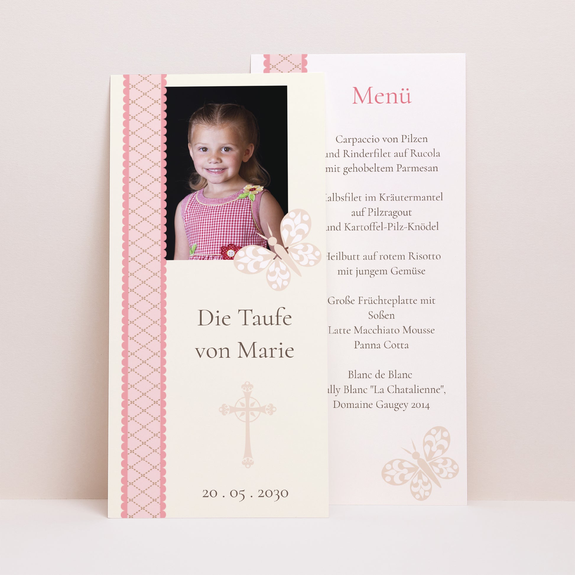 Menükarte Taufe Panoramatisches Porträt Taufe Retro - Mädchen foto N° 1