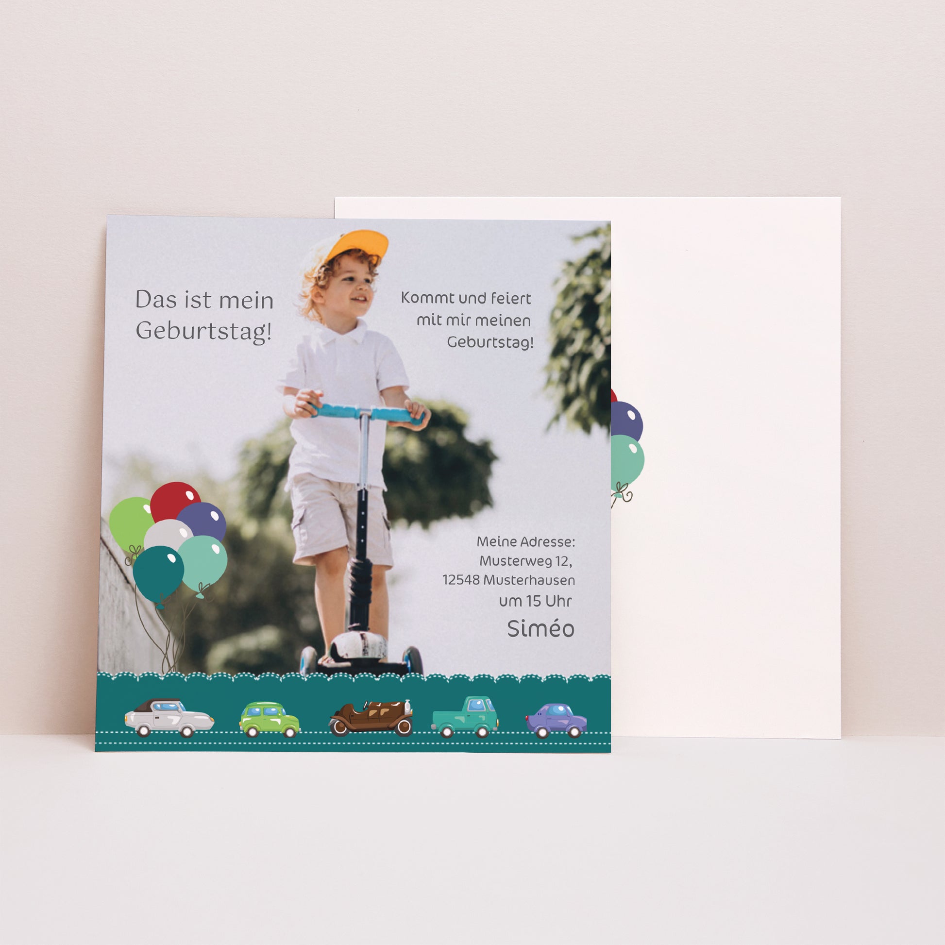 Einladungskarte Kindergeburtstag Quadrat Auto - Geburtstagskarte foto N° 1