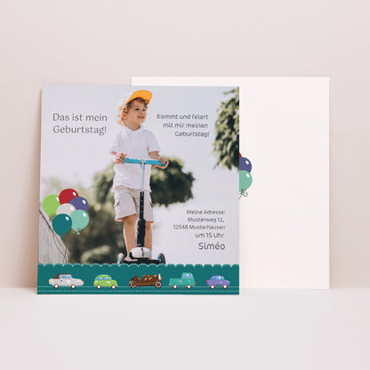Einladungskarte Kindergeburtstag Quadrat Auto - Geburtstagskarte foto N° 1