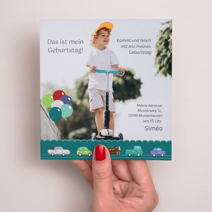 Einladungskarte Kindergeburtstag Quadrat Auto - Geburtstagskarte foto N° 2
