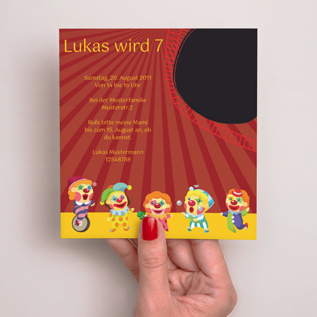 Beilegekarte Kindergeburtstag Quadrat Thema Zirkus