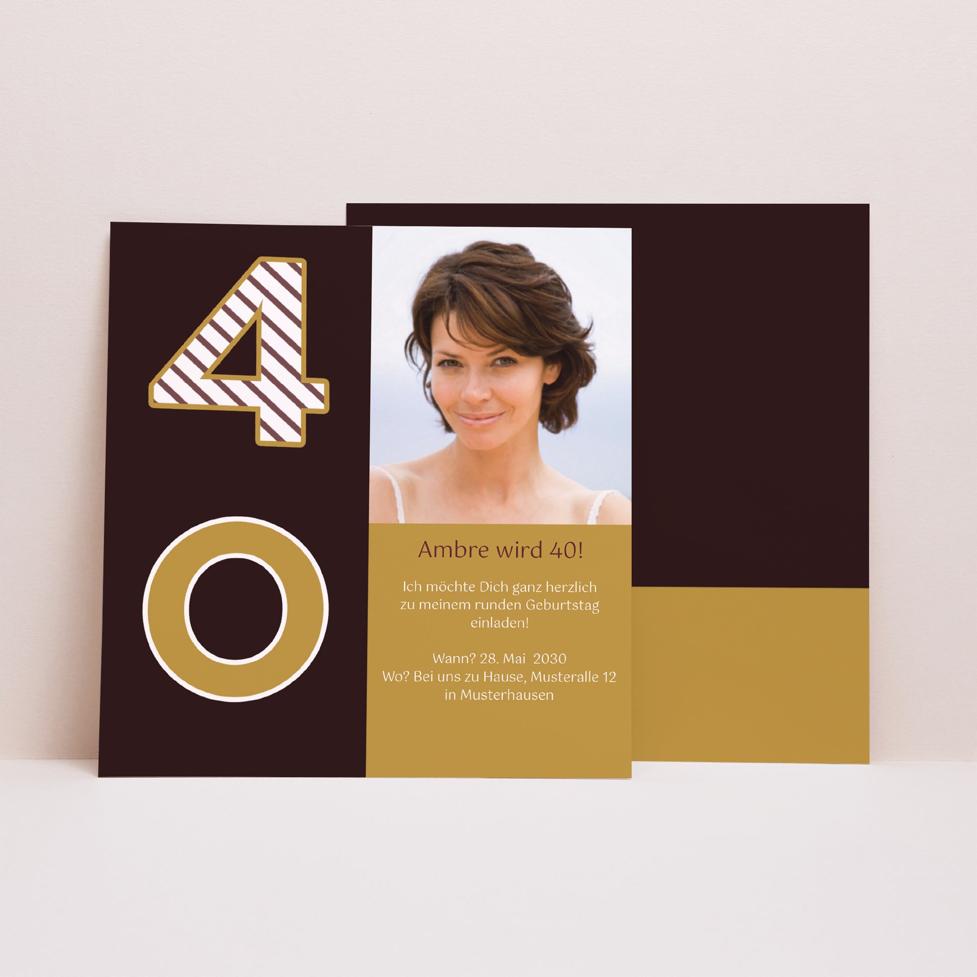 Beilegekarte Geburtstag Erwachsener Quadrat 40 Jahre - Schokolade & Gold foto N° 1