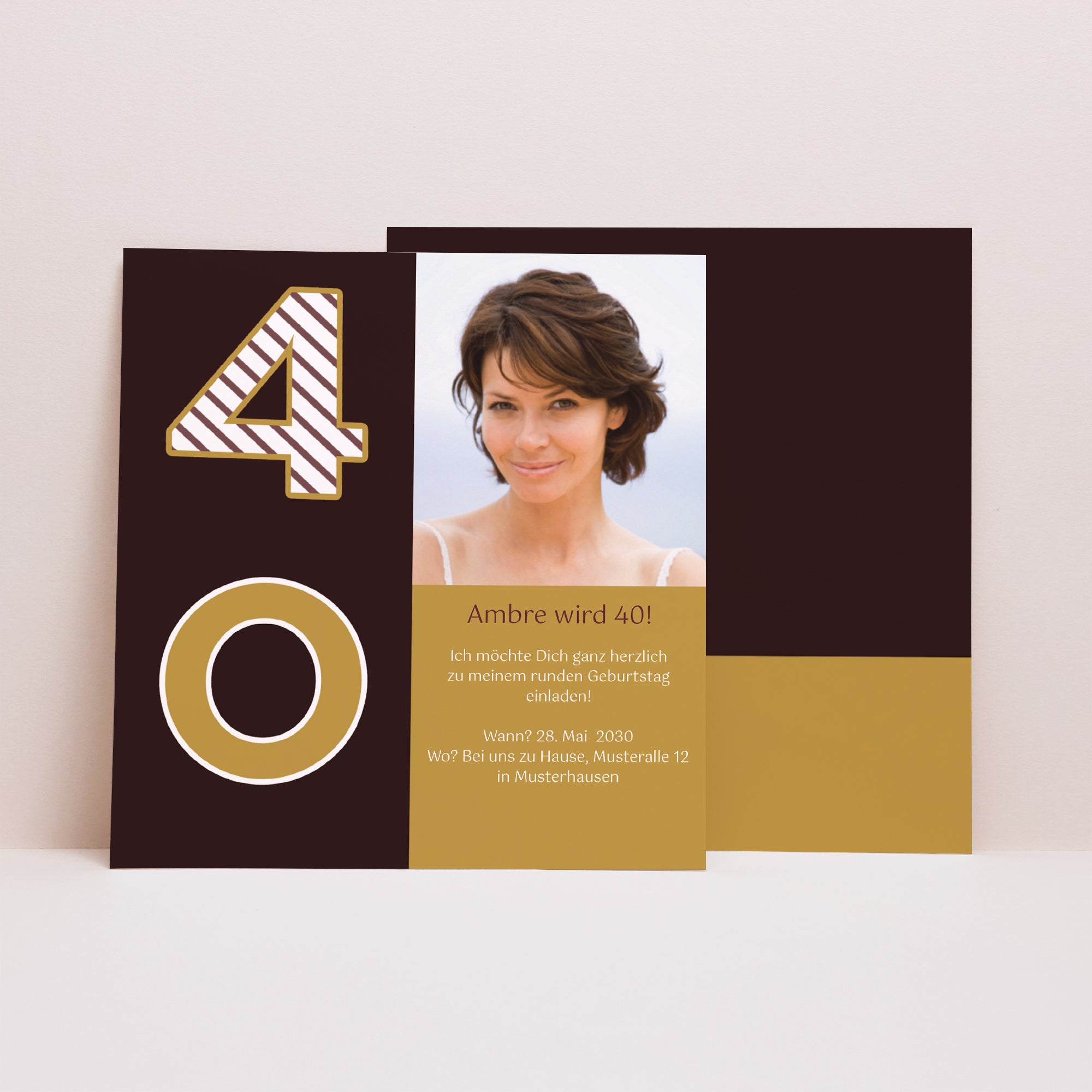 Beilegekarte Geburtstag Erwachsener Quadrat 40 Jahre - Schokolade & Gold foto N° 1