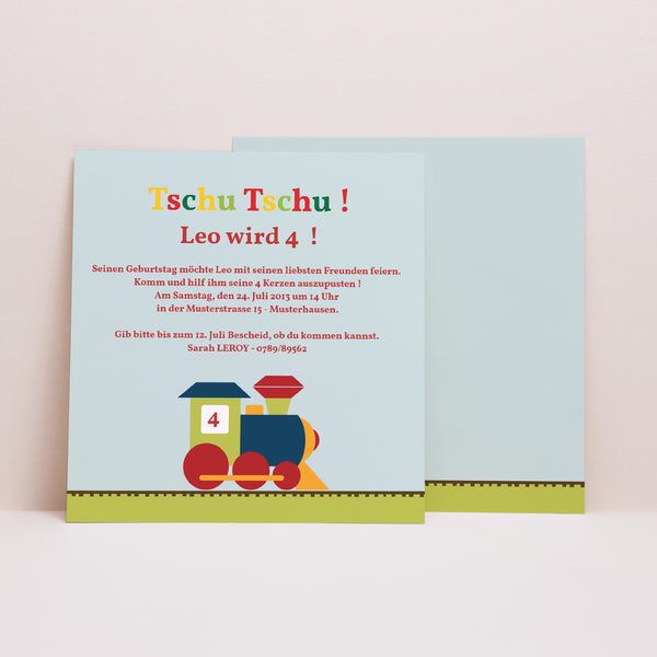 Einladungskarte Kindergeburtstag Quadrat Tschu! Tschu! foto