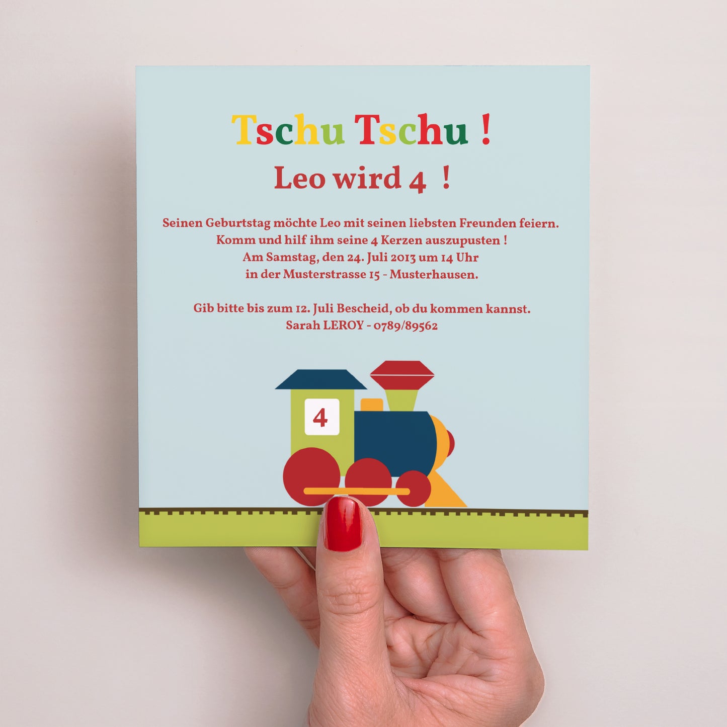 Einladungskarte Kindergeburtstag Quadrat Tschu! Tschu! foto N° 2