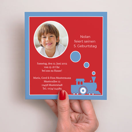 Beilegekarte Kindergeburtstag Quadrat Ein kleiner Zug