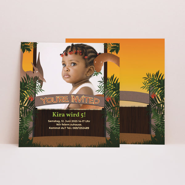 Einladungskarte Kindergeburtstag Quadrat Jurassic Jungle foto