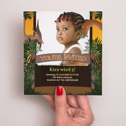 Einladungskarte Kindergeburtstag Quadrat Jurassic Jungle foto N° 2