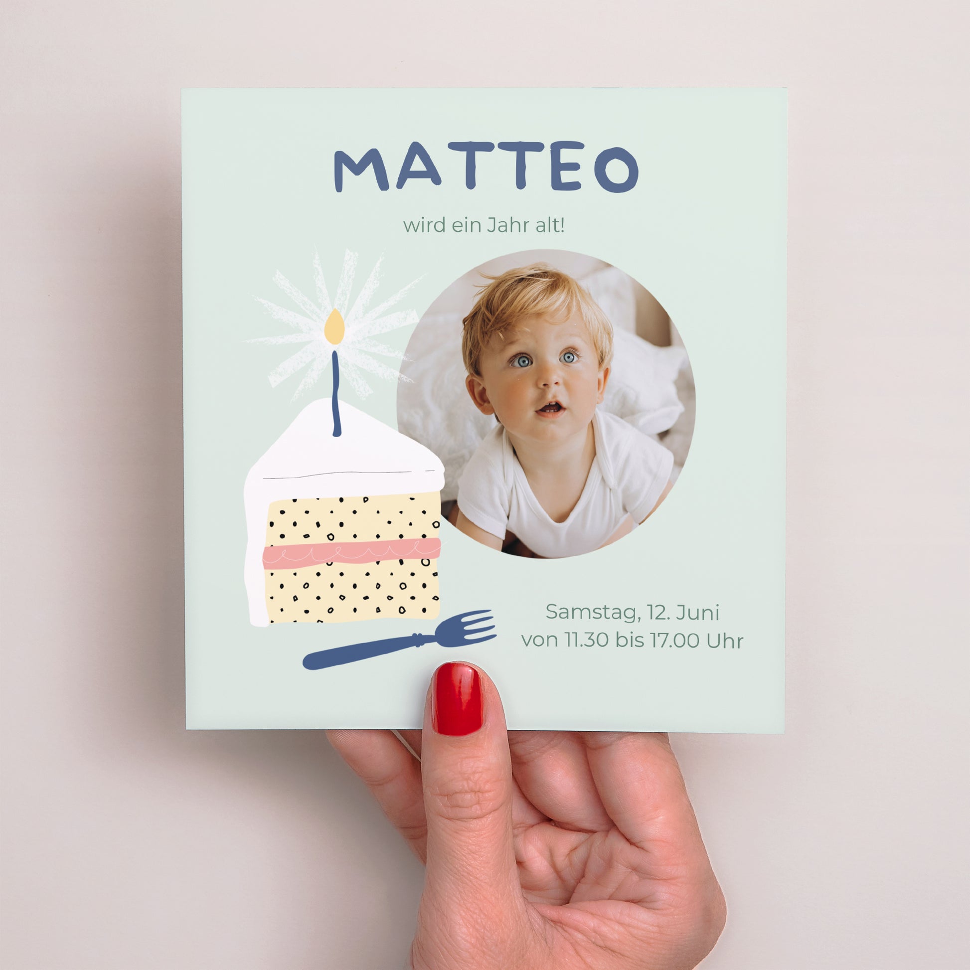 Einladungskarte Kindergeburtstag Quadrat Die Kirsche auf dem Kuchen foto N° 2