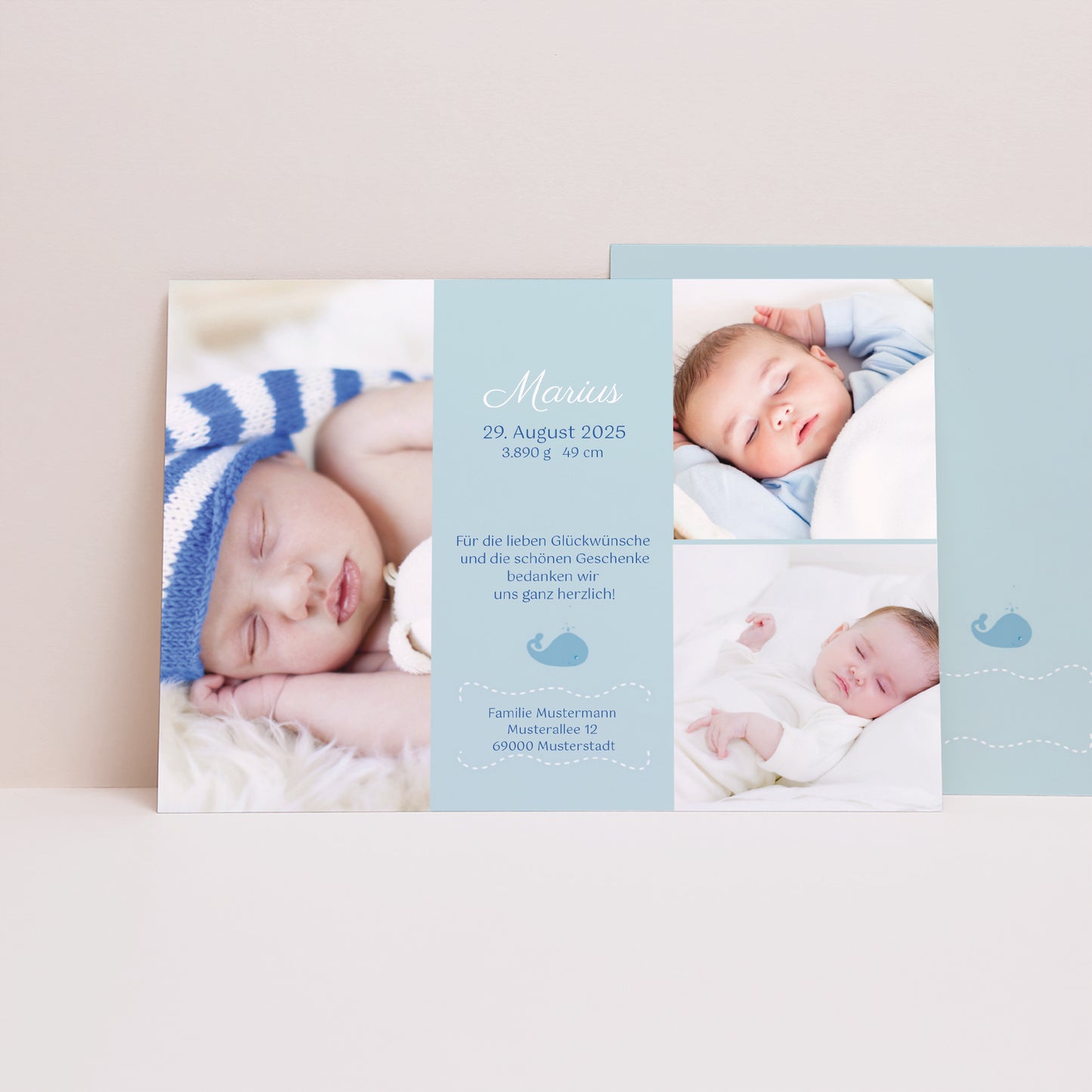 Geburtskarte Landschaft Baby Blauwal foto N° 1