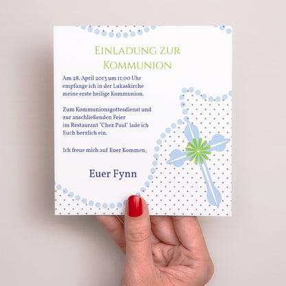 Einladungskarte Kommunion Quadrat Blauer Rosenkranz foto N° 2