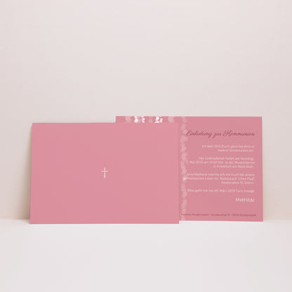 Einladungskarte Kommunion Landschaft Zeitgenössisches Kreuz Rosa foto N° 2