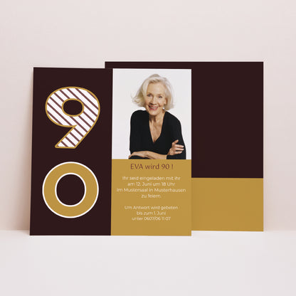 Beilegekarte Geburtstag Erwachsener Quadrat 90 Jahre in Gold foto N° 1