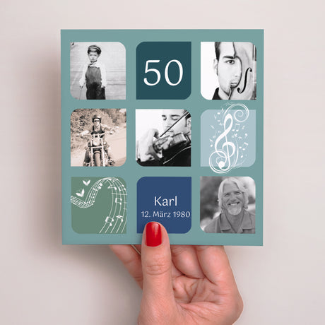 Beilegekarte Geburtstag Erwachsener Quadrat Musik! Multi-Fotos