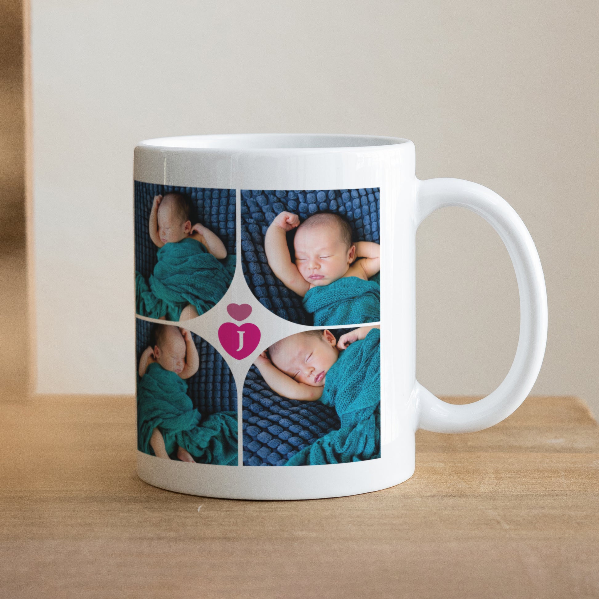Tasse Geburt Weiß Multi-Fotos Herz Fushia foto N° 1